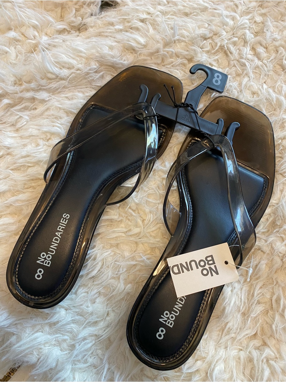 No Boundaries Black Clear-Strap Square-Toe Sandals